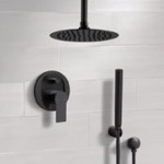 Remer SFH77 Matte Black Shower System With Rain Ceiling Shower Head and Hand Shower